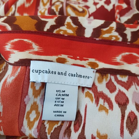 Cupcakes & Cashmere Top Ikat Aztec Print Short Sleeve Camp Shirt Womens Medium - Picture 5 of 15